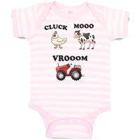 Baby Clothes Cluck Mooo Vrooom with Farmer Tractor, Hen and Cow Baby Bodysuits