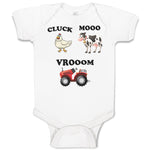 Baby Clothes Cluck Mooo Vrooom with Farmer Tractor, Hen and Cow Baby Bodysuits