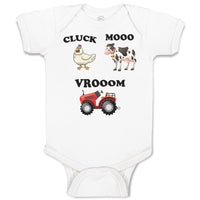 Baby Clothes Cluck Mooo Vrooom with Farmer Tractor, Hen and Cow Baby Bodysuits