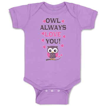 Baby Clothes Owl Always Love You! Bird with Little Pink Hearts Baby Bodysuits