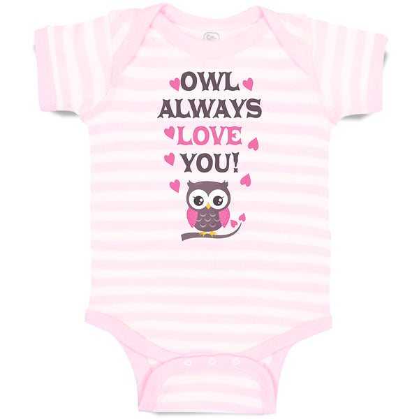 Baby Clothes Owl Always Love You! Bird with Little Pink Hearts Baby Bodysuits