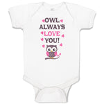 Baby Clothes Owl Always Love You! Bird with Little Pink Hearts Baby Bodysuits