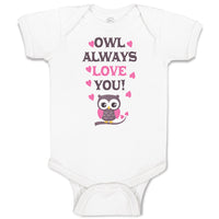 Baby Clothes Owl Always Love You! Bird with Little Pink Hearts Baby Bodysuits