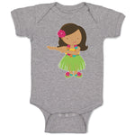 Baby Clothes Cute Dancing Hawaiian Girl with Flower on Head and Skirt of Grass