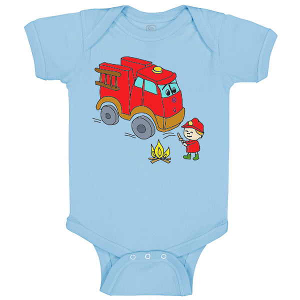 Baby Clothes Red Fire Truck and Smiling Firefighter Trucks Baby Bodysuits Cotton