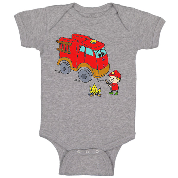 Baby Clothes Red Fire Truck and Smiling Firefighter Trucks Baby Bodysuits Cotton