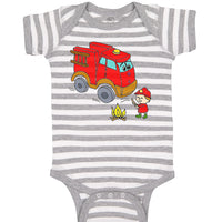 Baby Clothes Red Fire Truck and Smiling Firefighter Trucks Baby Bodysuits Cotton