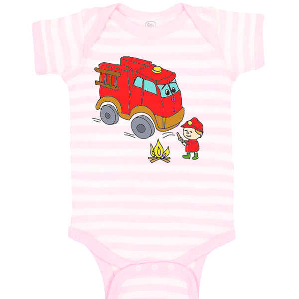 Baby Clothes Red Fire Truck and Smiling Firefighter Trucks Baby Bodysuits Cotton