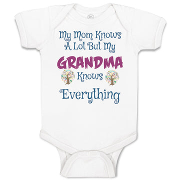 Baby Clothes My Mom Knows A Lot but My Grandma Knows Everything Baby Bodysuits