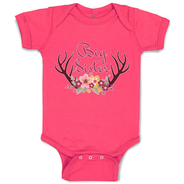 Baby Clothes Big Sister with Wreath of Flowers and Deer Horns Baby Bodysuits