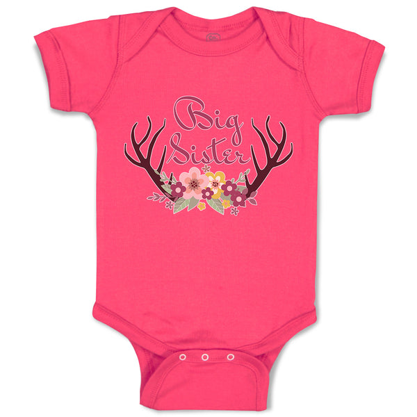 Baby Clothes Big Sister with Wreath of Flowers and Deer Horns Baby Bodysuits