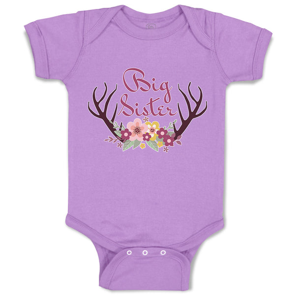 Baby Clothes Big Sister with Wreath of Flowers and Deer Horns Baby Bodysuits