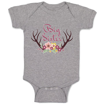 Baby Clothes Big Sister with Wreath of Flowers and Deer Horns Baby Bodysuits