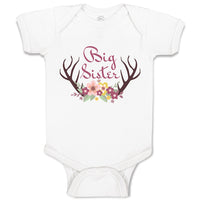 Baby Clothes Big Sister with Wreath of Flowers and Deer Horns Baby Bodysuits