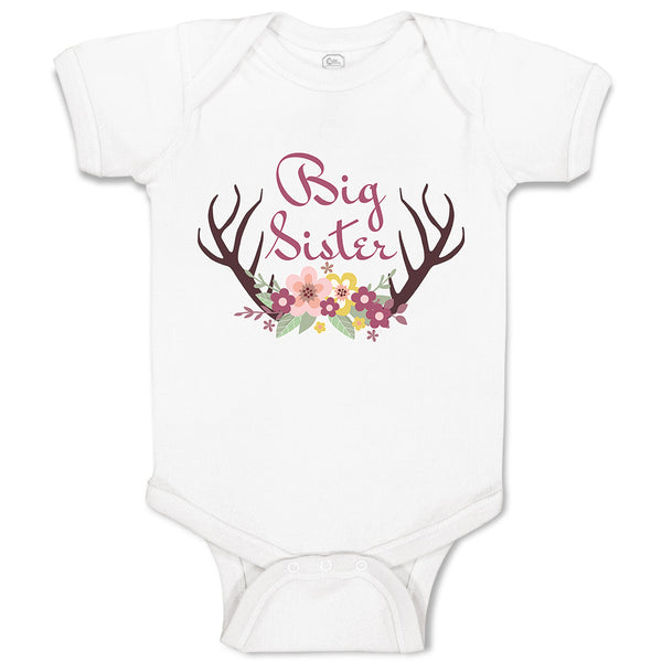 Baby Clothes Big Sister with Wreath of Flowers and Deer Horns Baby Bodysuits