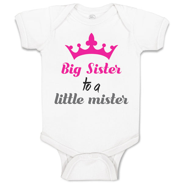 Baby Clothes Big Sister to A Little Mister with Pink Crown Baby Bodysuits Cotton