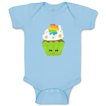 Baby Clothes St Paddy's Cupcake Rainbow Clover Eyes Food and Beverages Cotton