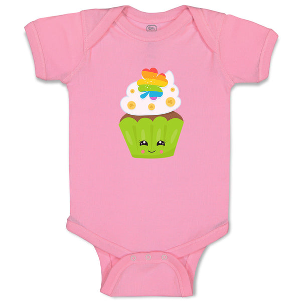 Baby Clothes St Paddy's Cupcake Rainbow Clover Eyes Food and Beverages Cotton