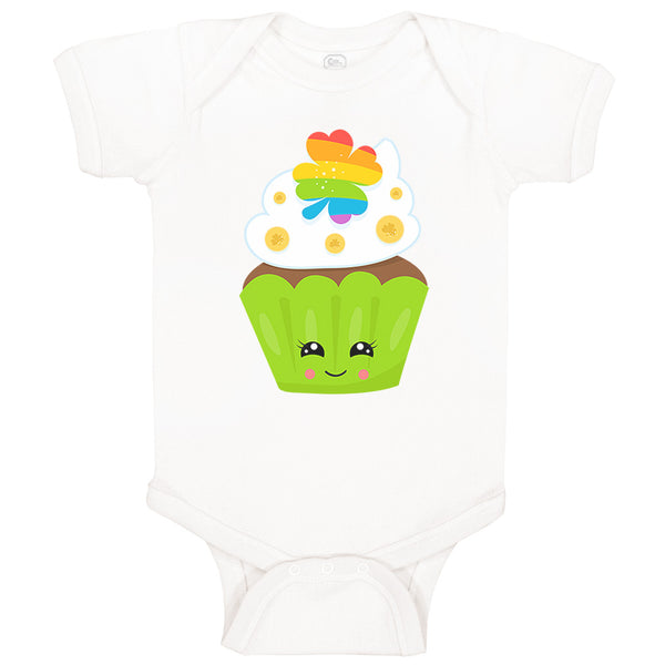 Baby Clothes St Paddy's Cupcake Rainbow Clover Eyes Food and Beverages Cotton