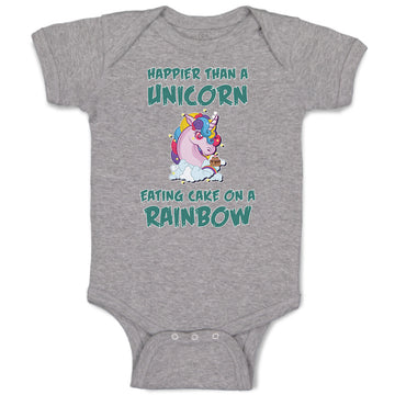 Baby Clothes Happeir than A Unicorn Eating Cake on A Rainbow Baby Bodysuits