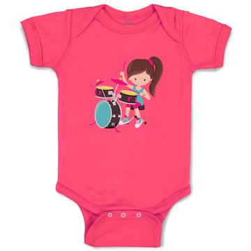 Baby Clothes Drummer Girl Brown Girly Others Baby Bodysuits Boy & Girl Cotton