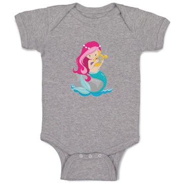 Baby Clothes Mermaid Pink Hair Plays Harp Girly Others Baby Bodysuits Cotton