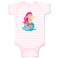 Baby Clothes Mermaid Pink Hair Plays Harp Girly Others Baby Bodysuits Cotton