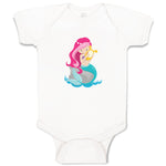 Baby Clothes Mermaid Pink Hair Plays Harp Girly Others Baby Bodysuits Cotton