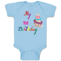 Baby Clothes My 1St Birthday with Delicious Cake on Candles Baby Bodysuits