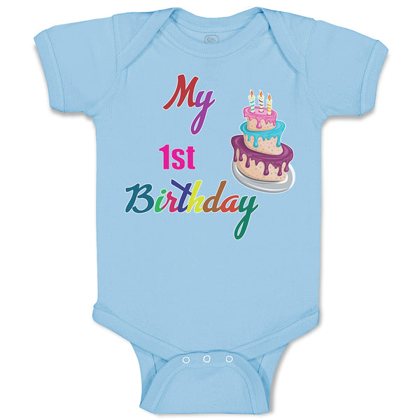 Baby Clothes My 1St Birthday with Delicious Cake on Candles Baby Bodysuits