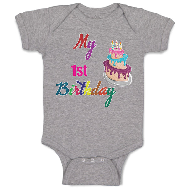 Baby Clothes My 1St Birthday with Delicious Cake on Candles Baby Bodysuits