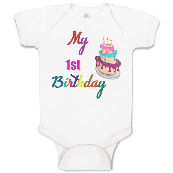 Baby Clothes My 1St Birthday with Delicious Cake on Candles Baby Bodysuits