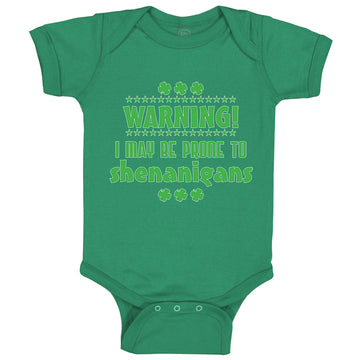 Baby Clothes Warning I May Be Prone Ti Shenanigans St Patrick's Day Cotton