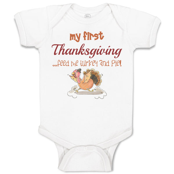 Baby Clothes My First Thanksgiving Feed Me Turkey and Pie Baby Bodysuits Cotton