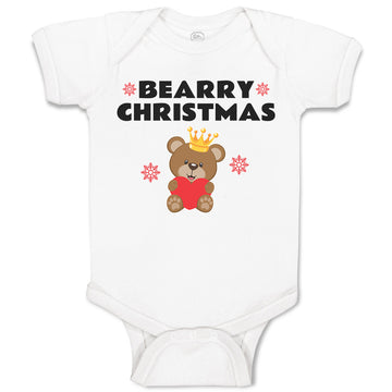 Baby Clothes Bearry Christmas Teddy Bear Sitting Crown Head Heart Hand Cotton