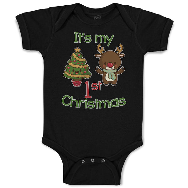 Baby Clothes It's My 1St Christmas with Tree Decorated and Toy Deer Cotton