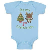 Baby Clothes It's My 1St Christmas with Tree Decorated and Toy Deer Cotton