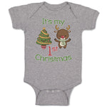 Baby Clothes It's My 1St Christmas with Tree Decorated and Toy Deer Cotton