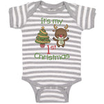 Baby Clothes It's My 1St Christmas with Tree Decorated and Toy Deer Cotton