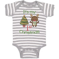 Baby Clothes It's My 1St Christmas with Tree Decorated and Toy Deer Cotton