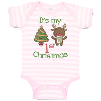 Baby Clothes It's My 1St Christmas with Tree Decorated and Toy Deer Cotton