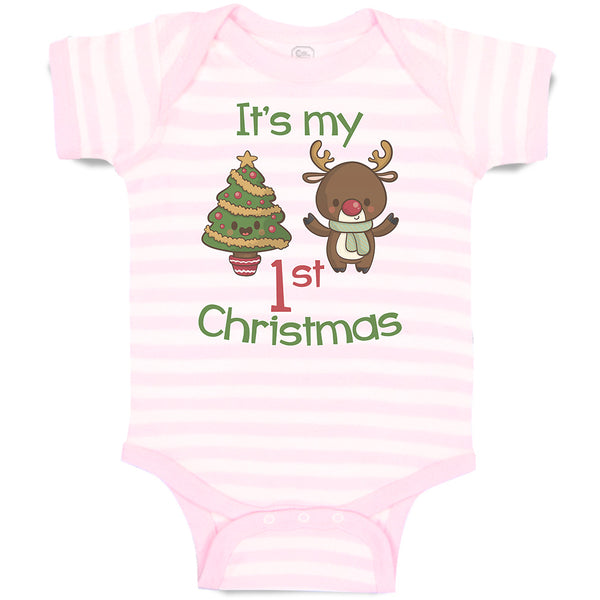 Baby Clothes It's My 1St Christmas with Tree Decorated and Toy Deer Cotton