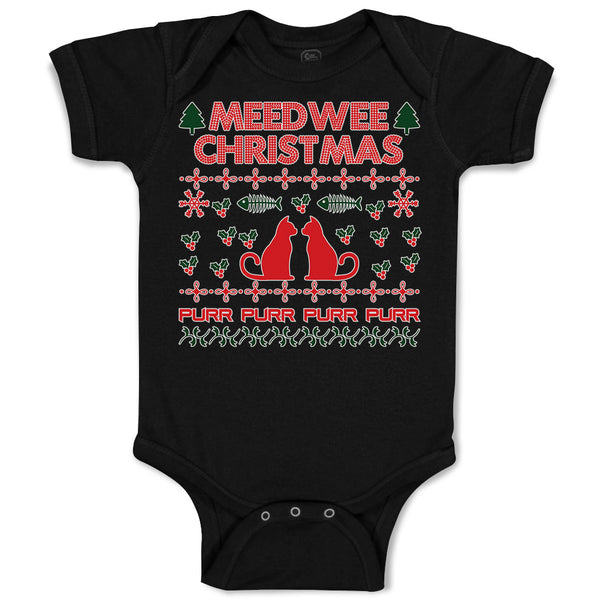 Baby Clothes Meed Wee Christmas Red Cats Facing Each Fish Bone Trees Cotton