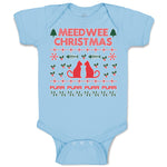 Baby Clothes Meed Wee Christmas Red Cats Facing Each Fish Bone Trees Cotton