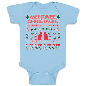 Baby Clothes Meed Wee Christmas Red Cats Facing Each Fish Bone Trees Cotton
