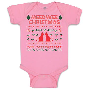 Baby Clothes Meed Wee Christmas Red Cats Facing Each Fish Bone Trees Cotton