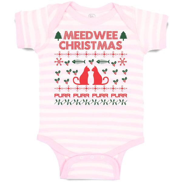 Baby Clothes Meed Wee Christmas Red Cats Facing Each Fish Bone Trees Cotton