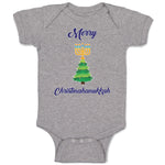 Baby Clothes Merry Christmahanukkah and 7 Candles Stands on Pine Tree Cotton