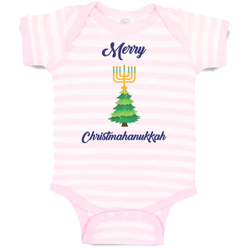 Baby Clothes Merry Christmahanukkah and 7 Candles Stands on Pine Tree Cotton
