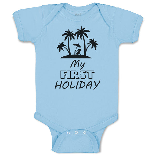 Baby Clothes My First Holiday with Silhouette Tropical Beach Baby Bodysuits